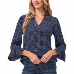 Wholesale ⭐ CeCe Ruffled 3/4-Sleeve Top Garden Geo 🎁