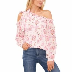 Brand new 👏 CeCe 👩 Women's Bow-Trimmed One Shoulder Floral Blouse Pink Whisper 🛒