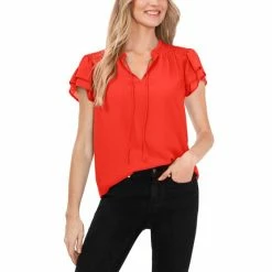 Brand new ❤️ CeCe 👩 Women's Yoryu Flutter Sleeve Blouse Poppy Red ⌛