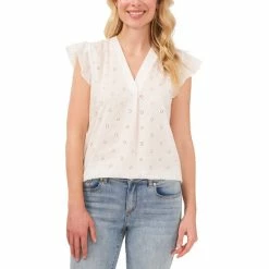 Best deal 🔥 CeCe 👩 Women's Flutter-Sleeve Embroidered Eyelet Blouse Ultra White ✨
