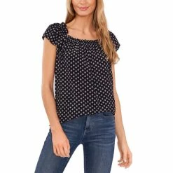 Brand new ⭐ CeCe 👩 Women's Ruffled-Neckline Floral-Print Top Rich Black 🎉