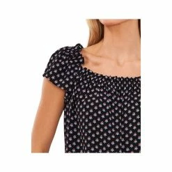 Brand new ⭐ CeCe 👩 Women's Ruffled-Neckline Floral-Print Top Rich Black 🎉 -CeCe Sales Shop unnamed file 948