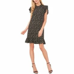 Buy 👍 CeCe 👩 Women's Floral Ruffled Flutter-Sleeve 👗 Dress Rich Black 🧨